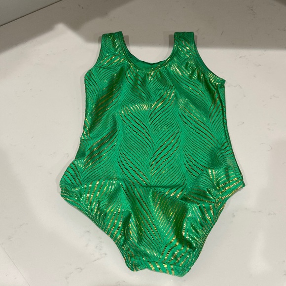 Snowflake Designs Gymnastics Leotard Adult Small green & gold Excellent like new - Picture 5 of 13